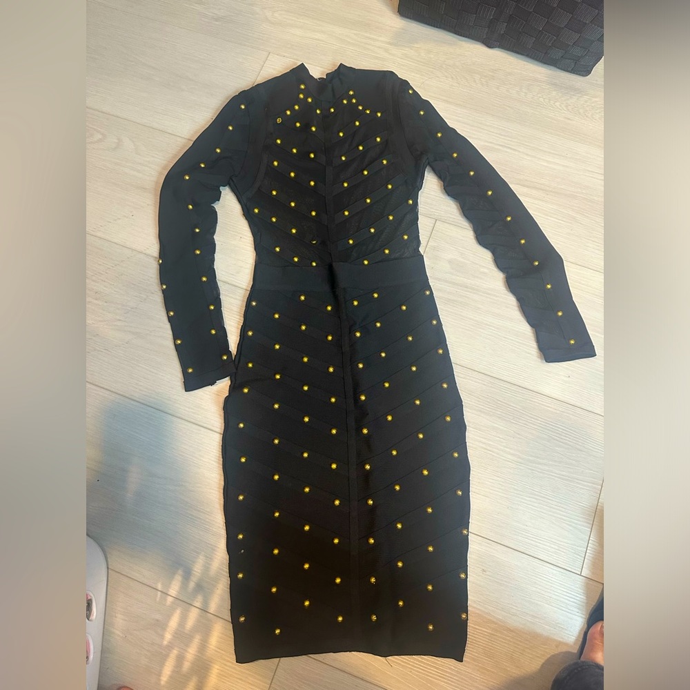 Chrome beaded dress with see through top